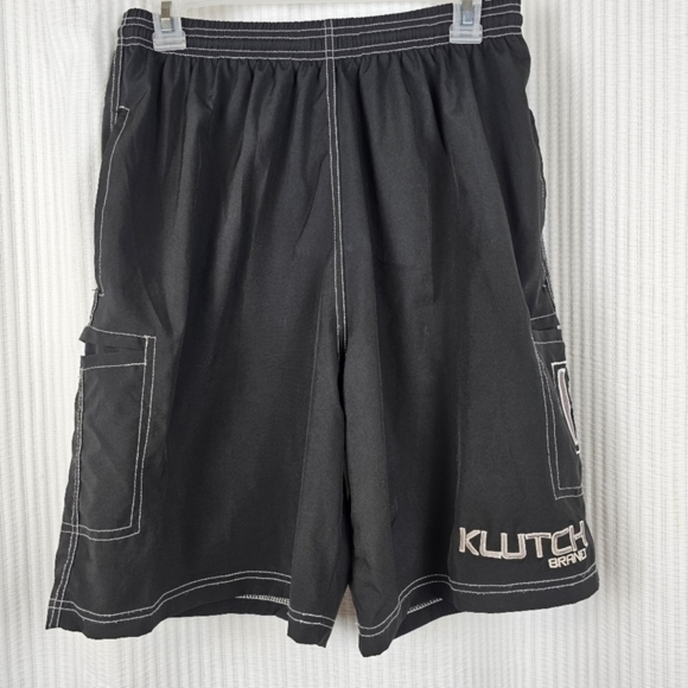 Klutch Brand  Mens Skater Cargo‎ Board Swim Trunks Drawstring M Black White